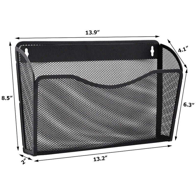 EASEPRES 3 Single Pocket Mesh Hanging File Organizer, Vertical Wall Mounted Magazine File Holder, Mount Basket Mail Paper Document Folder Organizing for Office, Home and School, Black - Image 2